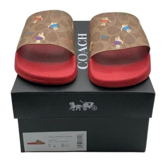 COACH Udele Sport Slide Sandals Kittens Collection Cats Red/Tan C6965 New In Box - Picture 7 of 9